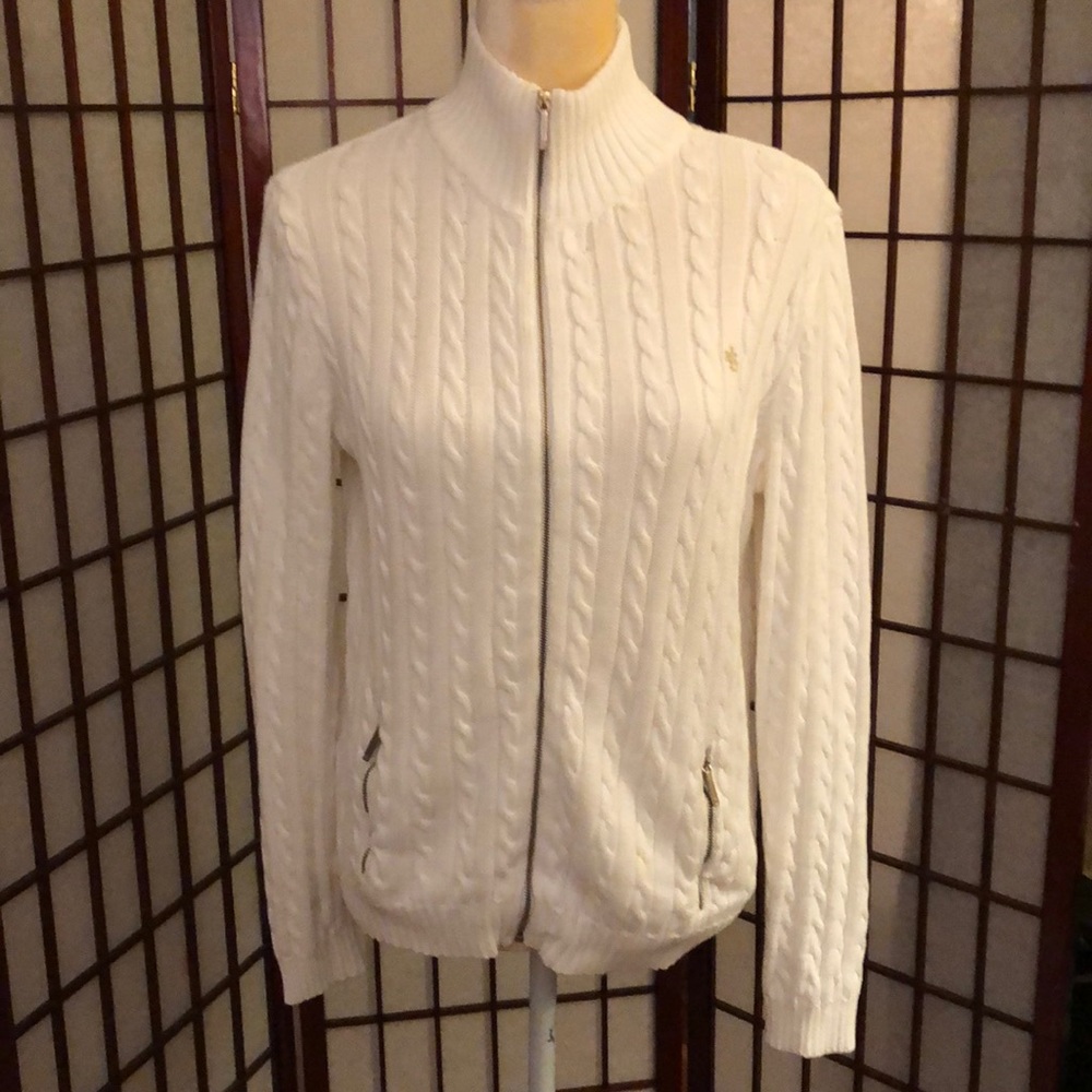 Like new Ralph Lauren cotton cable sweater size medium white with zipper front
